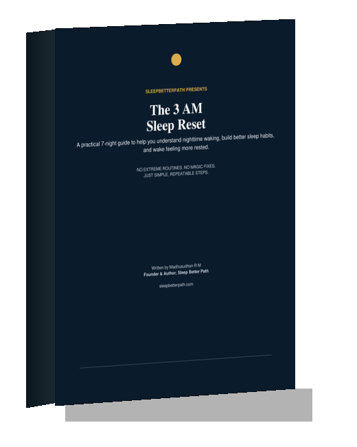 3D book cover of The 3 AM Sleep Reset, written by Madhusudhan R M